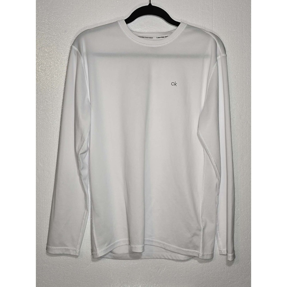 Calvin Klein Swim Shirt M GUC White UPF 40+ Long Sleeve Surf Beach